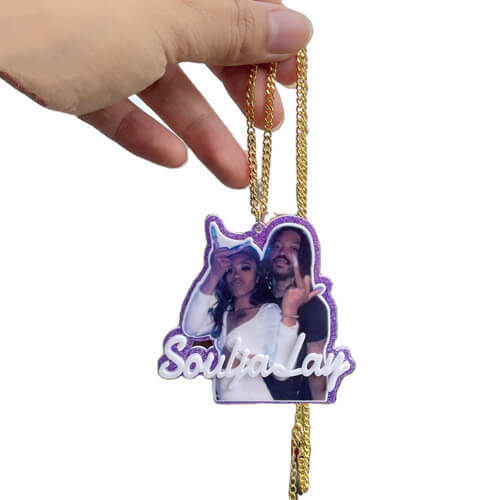 custom laser cut acrylic photo jewelry wholesale makers personalised acrylic color picture necklace with nameplate factory and manufacturers websites